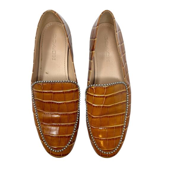 Coach Harper Loafer Flats Bead Leather Croc Pattern Tan Size US 9.5 - Picture 1 of 15